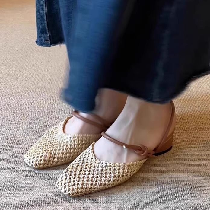 Schaffell-Edition ~ Nischen-High-End-Sandalen mit lässig-elegantem Feen-Fußabsatz und geschlossener Zehenpartie, gewebte Hohlpantoffeln für Damen_voghion.com