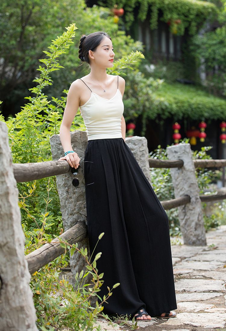 Women's Clothing Textured Linen Versatile Version Lengthen Legs Elegant and Chic Women's Skirt Pants Wide-leg Pants_voghion.com