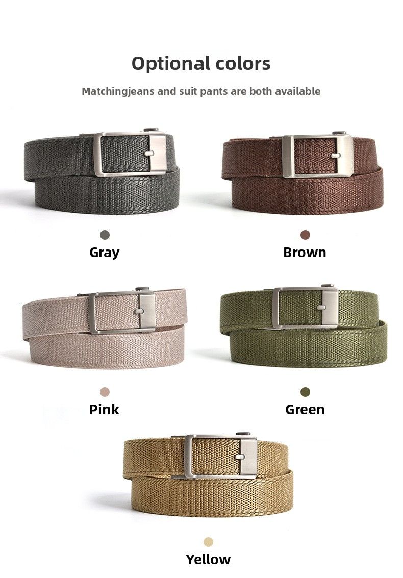 Herren-Gürtel aus nicht porösem Nylon-Canvas mit zahnloser Automatikschließe, gewebter Jeansgürtel, Freizeitgürtel, Businessgürtel, Studentengürtel_voghion.com