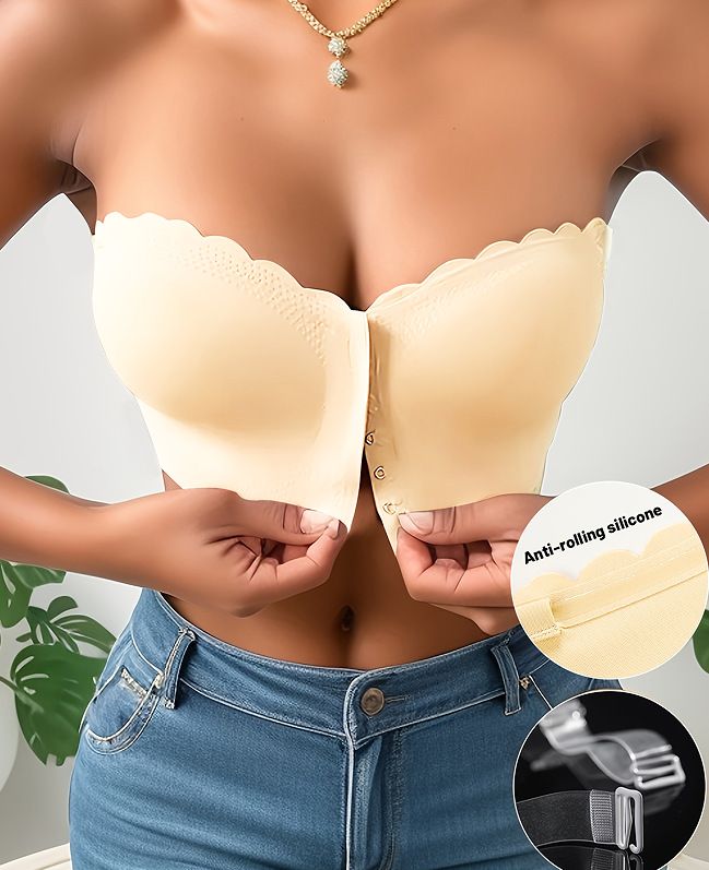 Nahtlose Unterwäsche mit Knopfleiste vorne für Damen, rutschfest, fusselfrei, schöner Rücken, Brustumwicklung, trägerlos und_voghion.com
