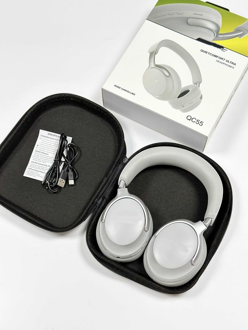 Nieuwe QC55 ULTRA Bluetooth 3D stereo hoofdtelefoon met katoenen band en leren tas QC65 draadloze oordopjes met ruisonderdrukking_voghion.com