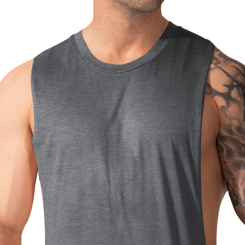 Men's Clothing New Men's Vest Muscular Men's Sports And Leisure Solid Color Men's Sleeveless Vest T Shirt_voghion.com