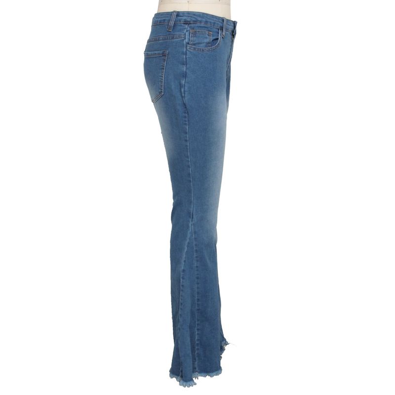Women's clothing HSF2347 fashion versatile wide-leg washed stretch denim bell-bottom pants_voghion.com