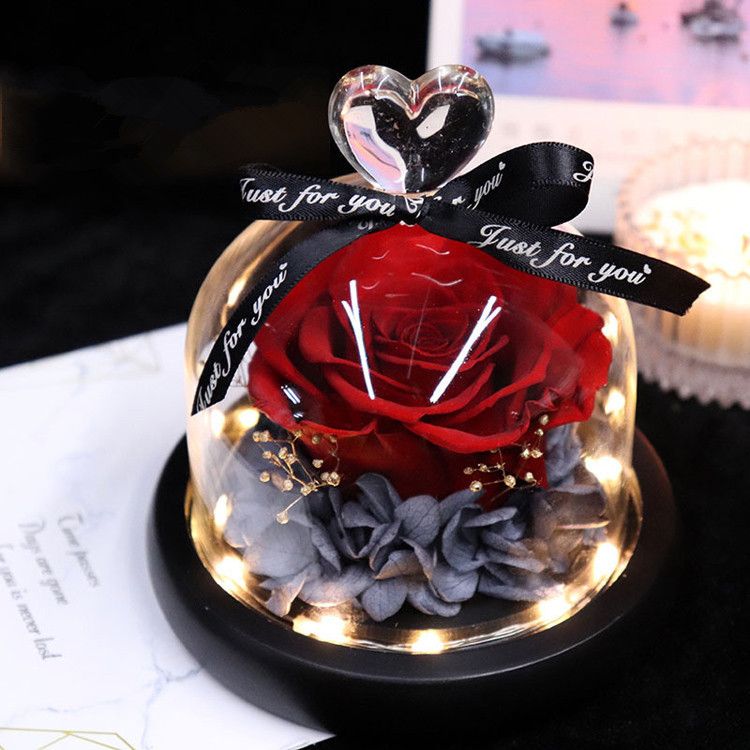 Preserved Rose Gift Box - Heart-Shaped Glass Lamp | Heart-Shaped/Creative Gift | Valentine's Day/Christmas/Anniversary_voghion.com