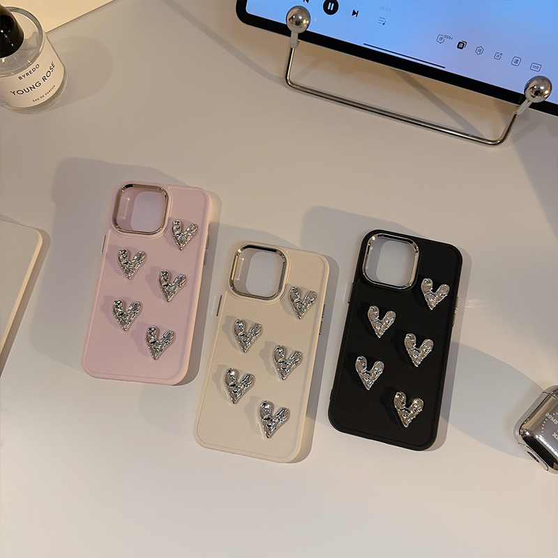 Galvanisiertes silbernes kleines Liebesherz, geeignet für iPhone 14 Apple 13 Promax Handyhülle 12 dreidimensionale 11 Anti-Fall-Softshell für Frauen_voghion.com