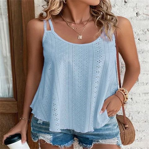Canotta da donna in maglia, stile nuovo, estiva, 2024, con scollo rotondo e tinta unita_voghion.com