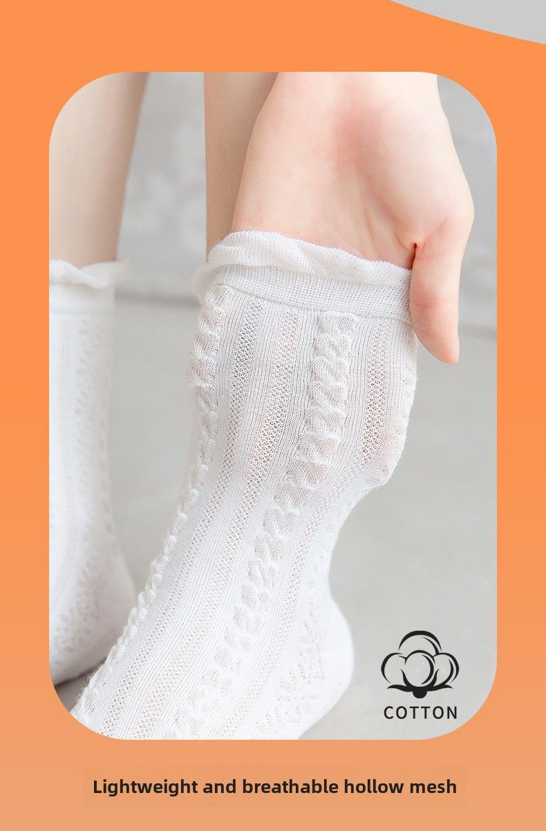 Weiße Socken für Damen, süße JK-Socken im japanischen Stil, Lolita-Spitzensocken, trendige Sommer-Mittelschlauchsocken, College-Socken für Damen_voghion.com