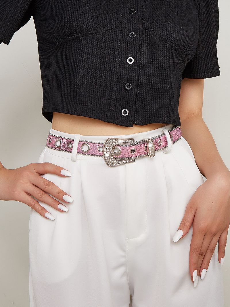 Curea cu stras pentru femei, stil ins, subțire, decorațiune, modă europeană și americană, personalitate, cu paiete, blugi cu design asortat_voghion.com