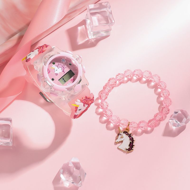 Children's Watches Fantasy Unicorn Pattern Dial With Beaded Cute Cartoon Bracelet Jewelry Set 2pcs/Set_voghion.com