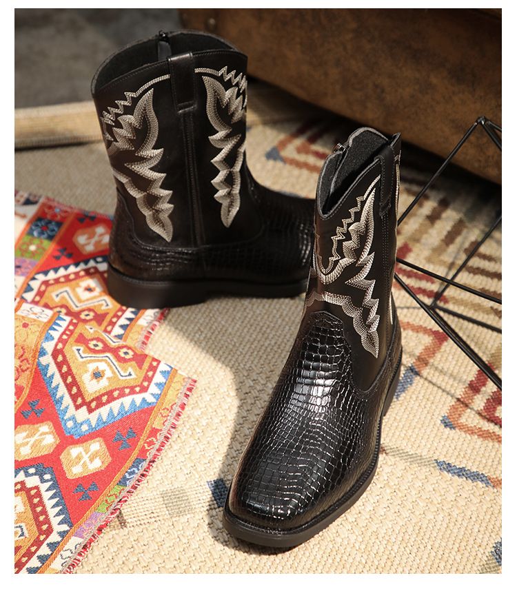 Autumn breathable pointed ankle boots British style high-top leather mid-top boots_voghion.com