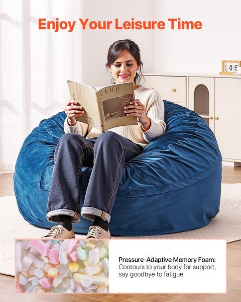 Bean Bag Chair, Round BeanBag Chair With Removable & Washable Cover For Adult, Dutch Velvet & High-Density Foam Filling Adult Bean Bag With_voghion.com