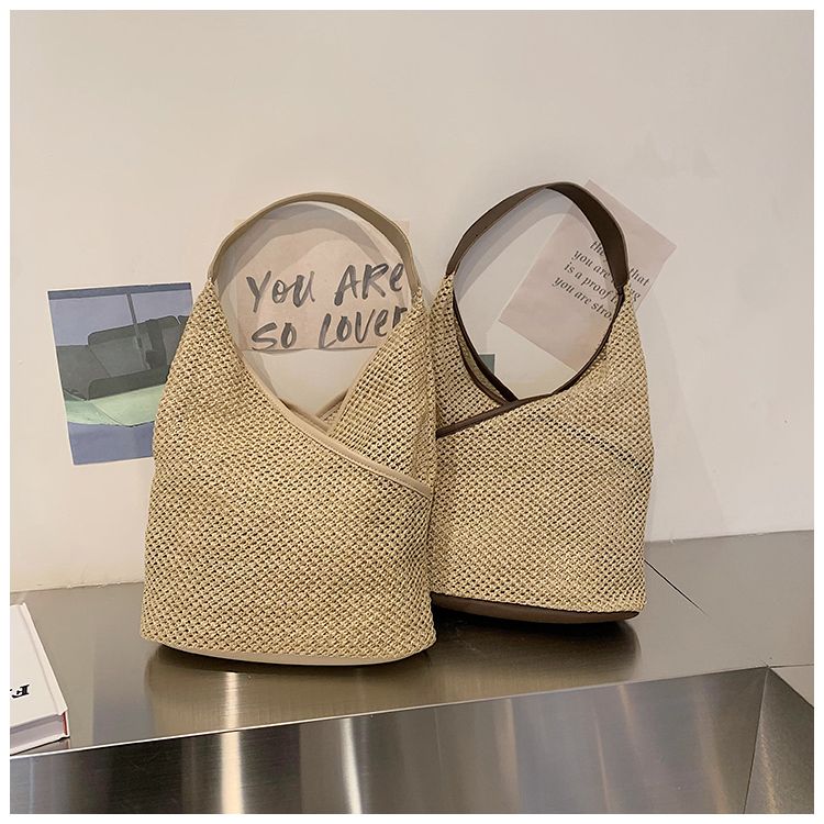 Borse da donna in tessuto di carta a tracolla da donna alla moda Borse da spiaggia estive di grande capacità in paglia Borse tote casual 2023_voghion.com