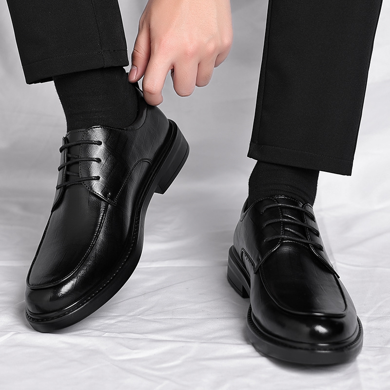 Leather Men' Four Eaon Buine Formal Wear Britih Caual Commuting Tyle Black Height Increaing Wedding Groom_voghion.com