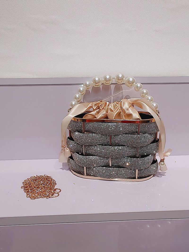 New Niche Design Socialite Evening Shiny Rhinestone Striped Wrapped Handbag Crossbody Women's Bag_voghion.com
