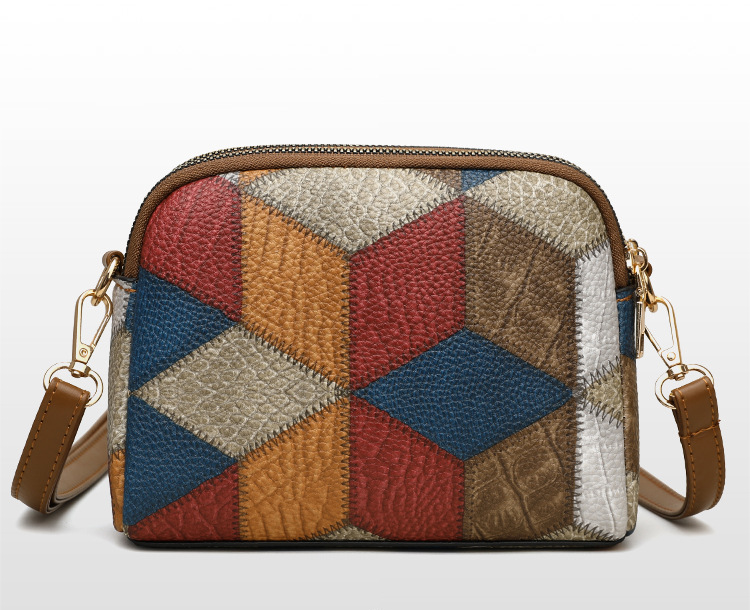 Geantă de telefon mobil crossbody cu un singur umăr, cu fermoar dublu, cu potrivire de culori, 2024, versatilă, stil național, tendință la modă_voghion.com