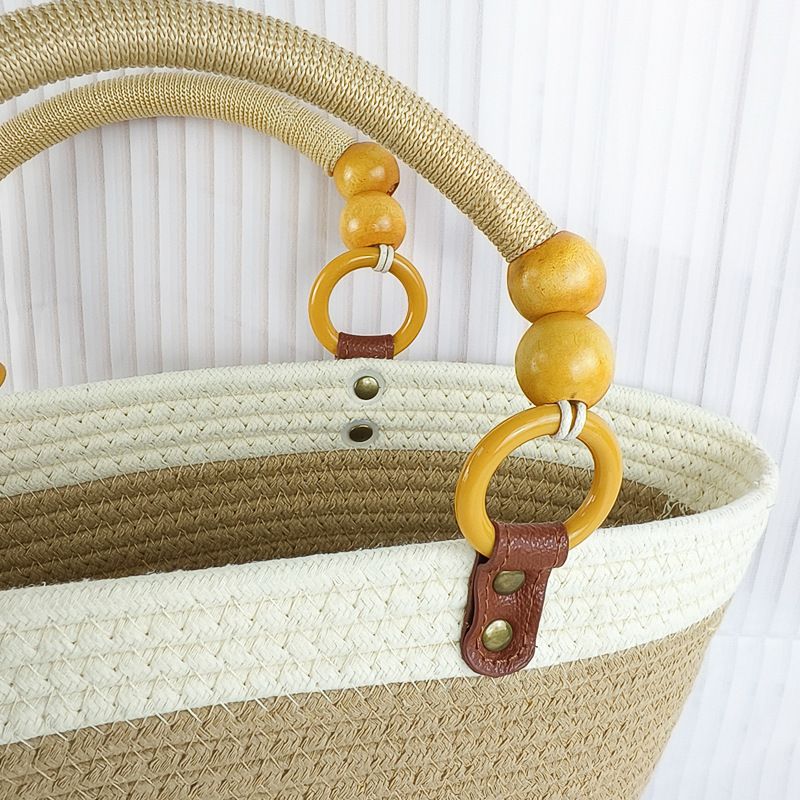 Nischendesign Baumwollfaden Mode gewebte Handtasche Schulter große Kapazität Patchwork Strandurlaub Damentasche_voghion.com