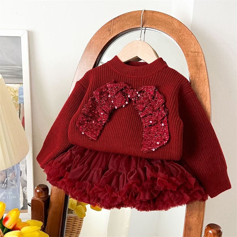 Ensemble d'hiver pour fille - Robe tutu scintillante et pull à nœud, ensemble deux pièces, haut à capuche à manches longues doux et chaud, mignon et élégant pour les tout-petits_voghion.com