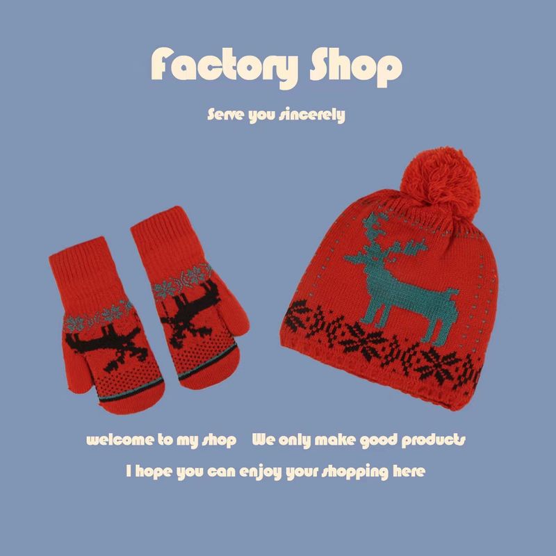 Weihnachts-Hirschmütze, Schal, Handschuhe, dreiteiliges Set für Damen, passend zur Mode für den Außenbereich, warmer Nackenschutz_voghion.com