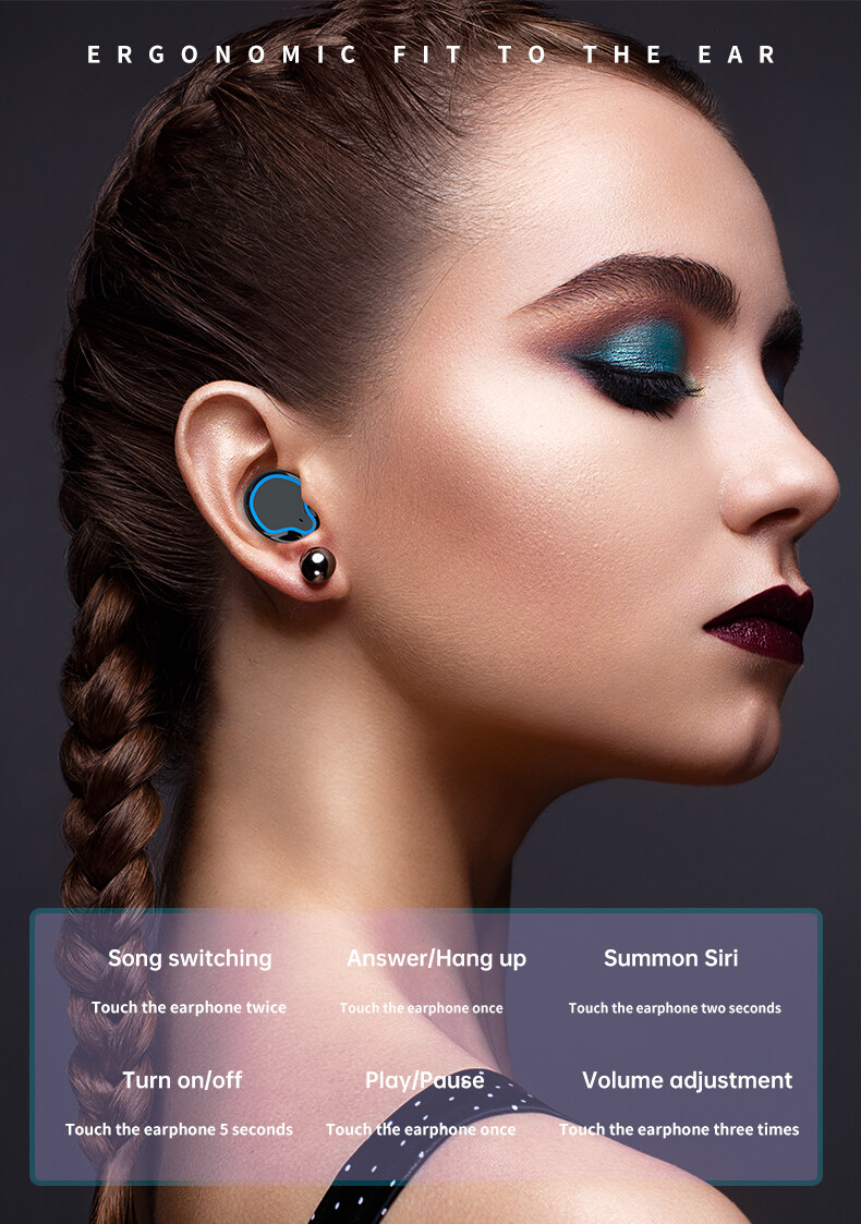 Bluetooth 5.0 Hörlurar Trådlösa Hörlurar Med Mikrofon Pekkontroll HD Stereo Sport Headset In-Ear Hörlurar IPX7 Vattentäta Hörlurar_voghion.com