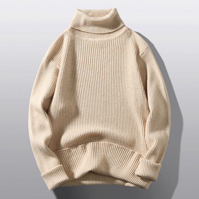 Men's Clothing Sweater Men's Turtleneck Autumn And Winter New Style Youth Sweater Loose Simple Solid Color Bottom Striped Sweater Men_voghion.com