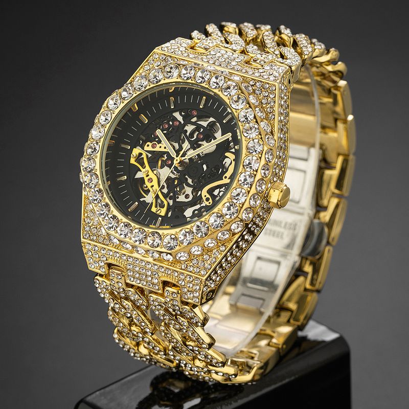Ice Watch Full Diamond Hip Hop Cuban Chain Splicing Hollow Automatic Mechanical Watch Men's Watch_voghion.com