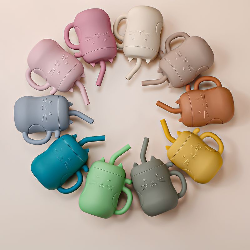 150ML 1PC Taza de pajita de silicona para alimentación de bebés Biberón de aprendizaje para niños Vajilla anticalor a prueba de fugas Botella de agua para bebés_voghion.com