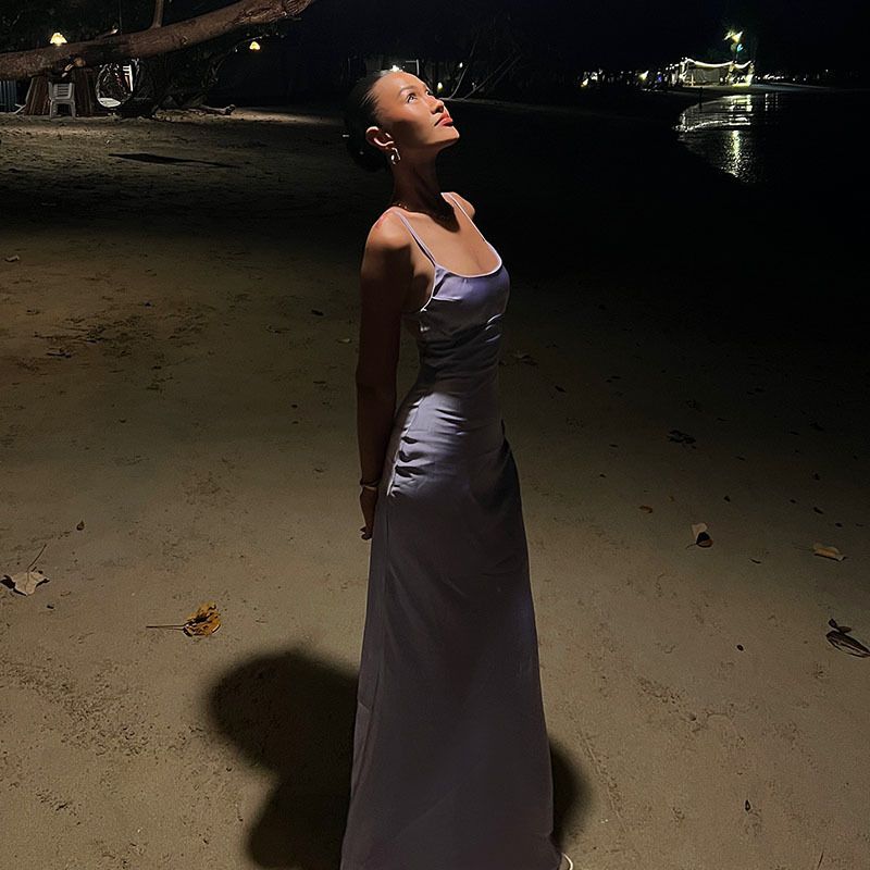 GraceChic Cross-Border, abito da donna in stile francese, elegante, con delicata trama in raso perlato, vestibilità aderente, senza schienale e spalline_voghion.com