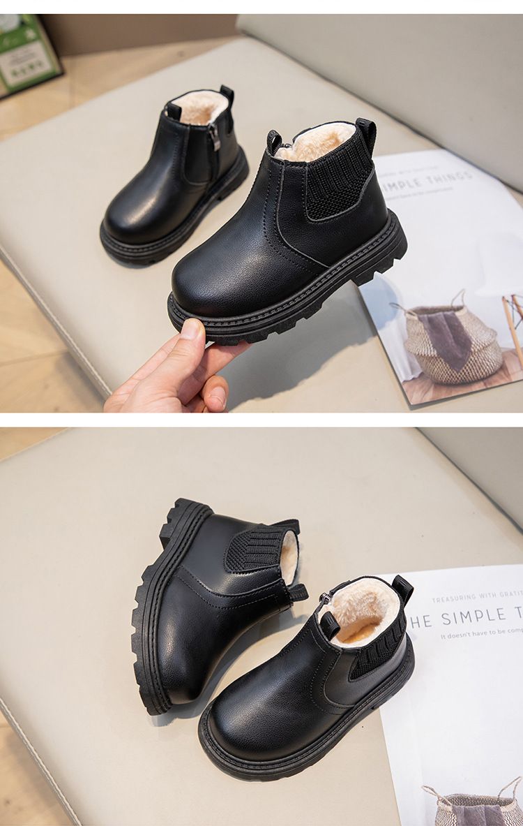 Winter Plush Children's British Short Boys, Side Zipper Martin for Girls, Soft Bottom Fashion Boots_voghion.com