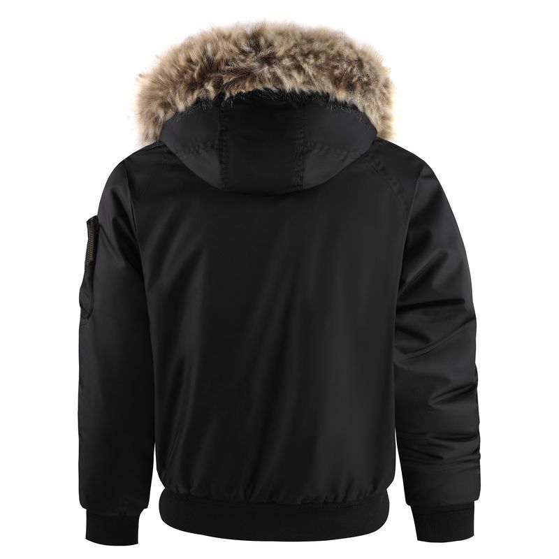 Herren-Winterjacke mit Kapuze – Abnehmbarer Kunstpelzkragen, Slim-Fit-Polyestermantel (XS-3XL, Schwarz/Ziegelrot/Dunkelgrün)_voghion.com
