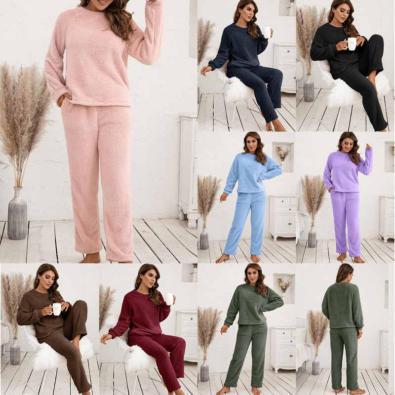 Women's solid color plus size thick winter clothing warm hooded pajamas outside the home wear_voghion.com