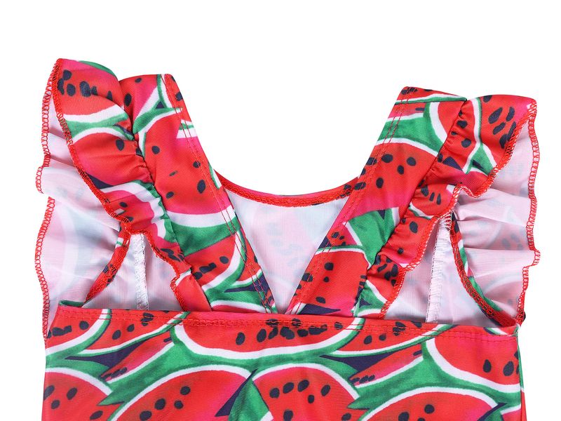 Mère et enfants été maillot de bain européen et américain manches à volants pour enfants maillot de bain imprimé fille bébé gilet respirant maillot de bain une pièce_voghion.com