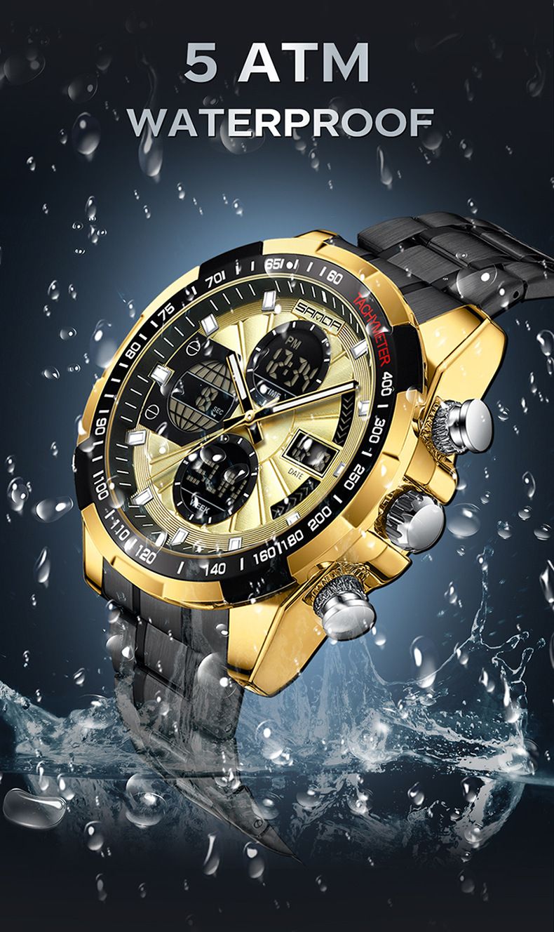 Men's Multi-Function Digital Watch With Interchangeable Straps - Waterproof, Luminous, Triple Time Zones, Stopwatch, Alarm, Calendar Round Dial Watch_voghion.com