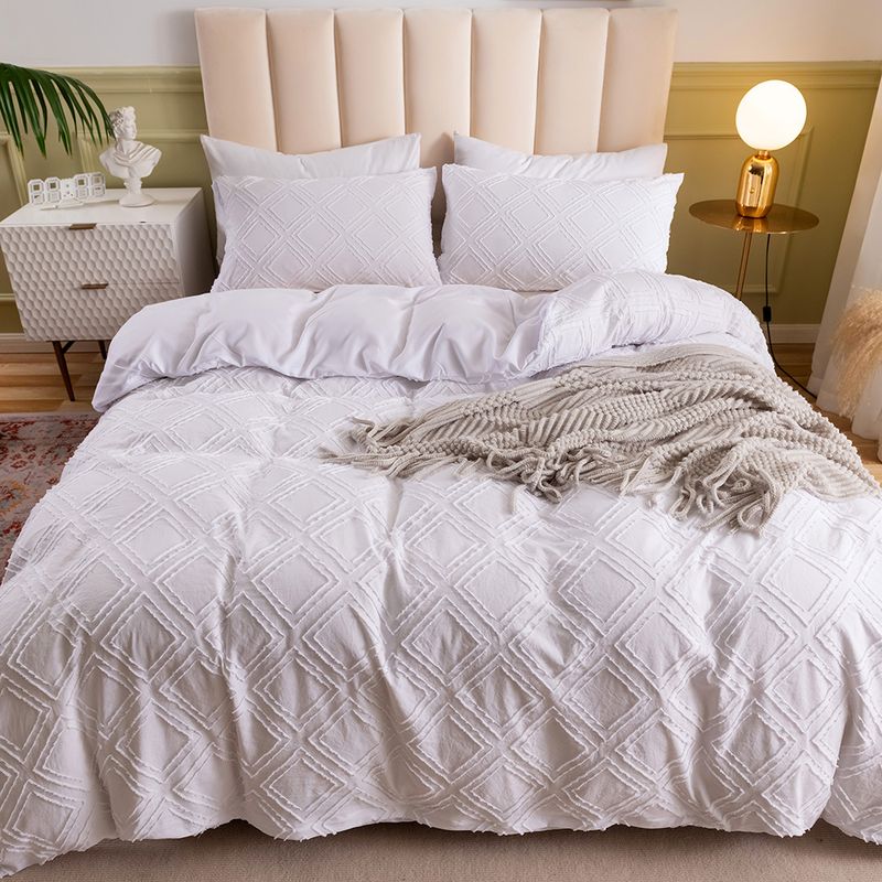 Set copripiumino di lusso in jacquard, 3 pezzi - Ricamo con motivo a onde e cubi. Biancheria da letto di alta qualità per case moderne._voghion.com