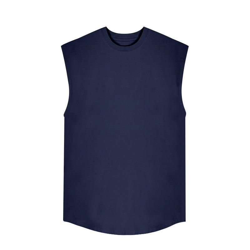„Ärmelloses Herren-T-Shirt für den Sommer, Rundhalsausschnitt, lockere Passform, lässiges Oberteil für Fitnessstudio und Streetwear (Weiß, Schwarz, Marineblau, Armeegrün, Grau)“_voghion.com