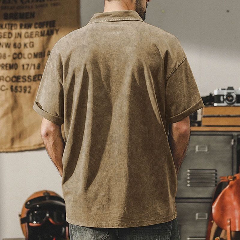 Sommer Neue Herren Gewaschene Turn-Down Kragen Button T-Shirt Übergröße Vintage Casual Kurzarm_voghion.com