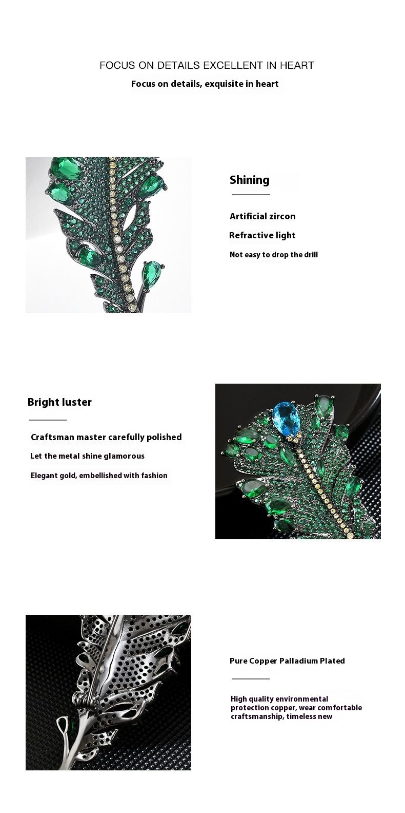 Spilla di piume di alta qualità con cristallo di smeraldo super immortale, temperamento, spilla di lusso, cappotto, cardigan, petto, fiore_voghion.com