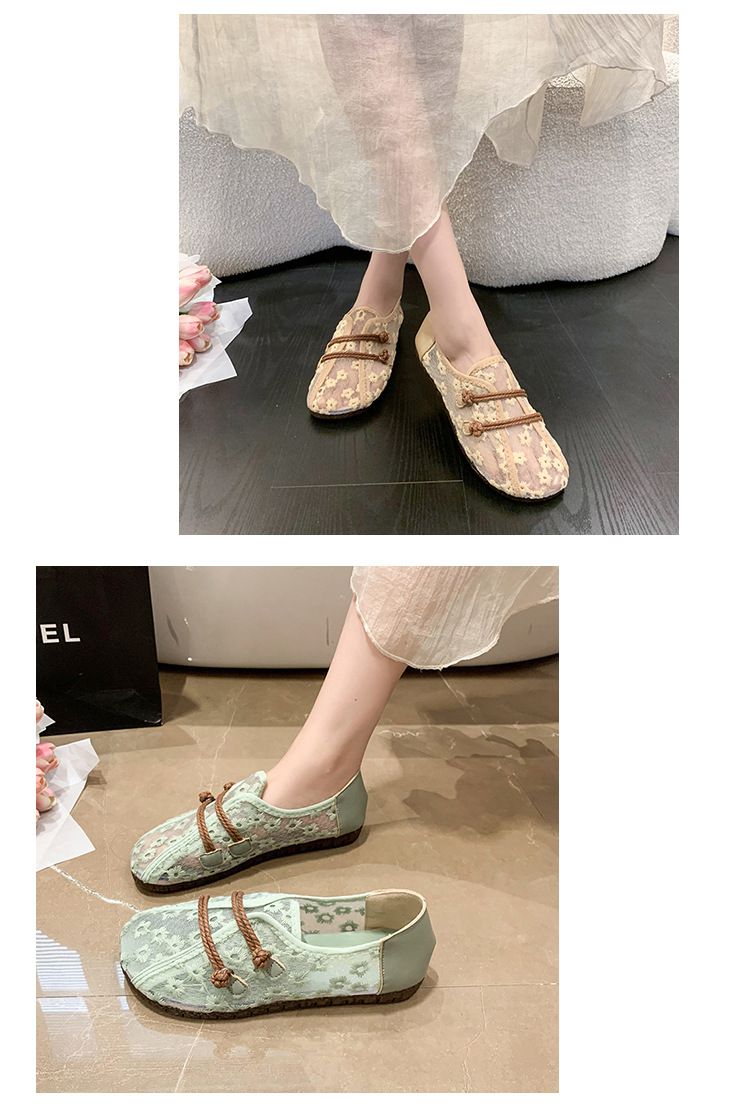National Style Simple Mesh Hollow Retro Single Shoes Women's Soft Sole Comfortable Pregnant Women's Mother Shoes One Pedal Doudou Shoes_voghion.com