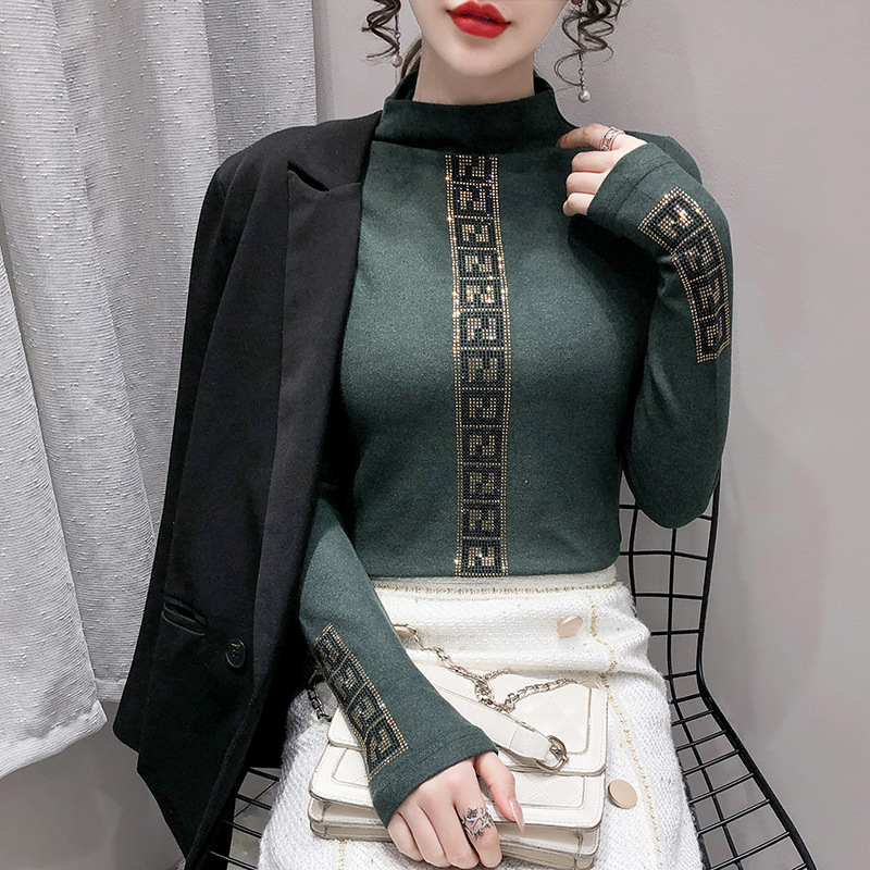 Women's hot drill warm small shirt with fashion long-sleeved top_voghion.com