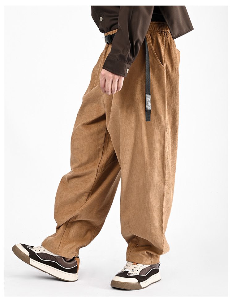 Pantaloni harem casual drappeggiati con design a giunture, larghi e larghi, in puro cotone, stile retrò, da uomo, autunnali_voghion.com