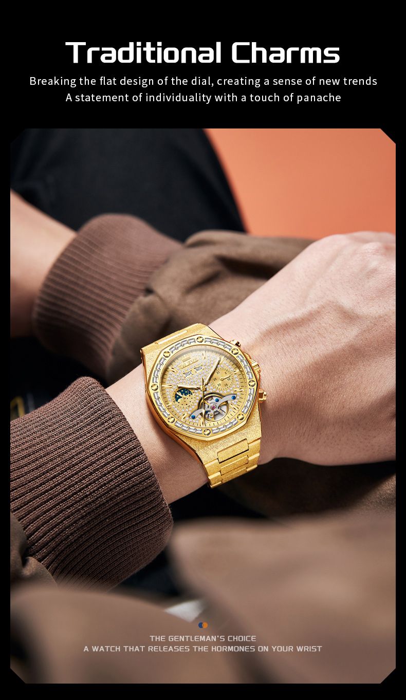 OLEVS 9805 Tourbillon Herrenuhr High-End-Luxus-Diamant-Zifferblatt Herren Mechanische Uhr Kalender Mondphase Original Automatikuhr_voghion.com