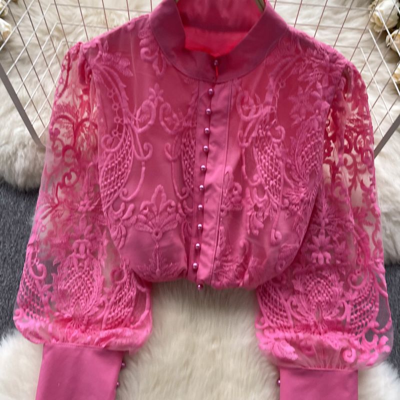 Camicetta da donna con ricamo in garza in stile vintage, stile temperamento_voghion.com