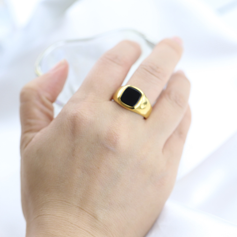 Anello in acciaio inossidabile con diamanti e quadrato geometrico, stile vintage, stile retrò, con strass, per uomo e donna_voghion.com