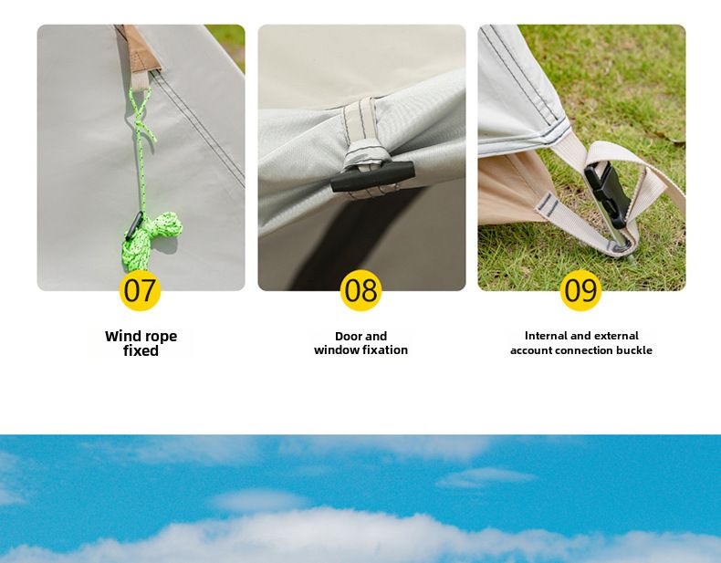 Tenda da campeggio pieghevole portatile in alluminio con palo, attrezzatura da campeggio, antipioggia, campeggio notturno, protezione solare, rivestimento in argento_voghion.com