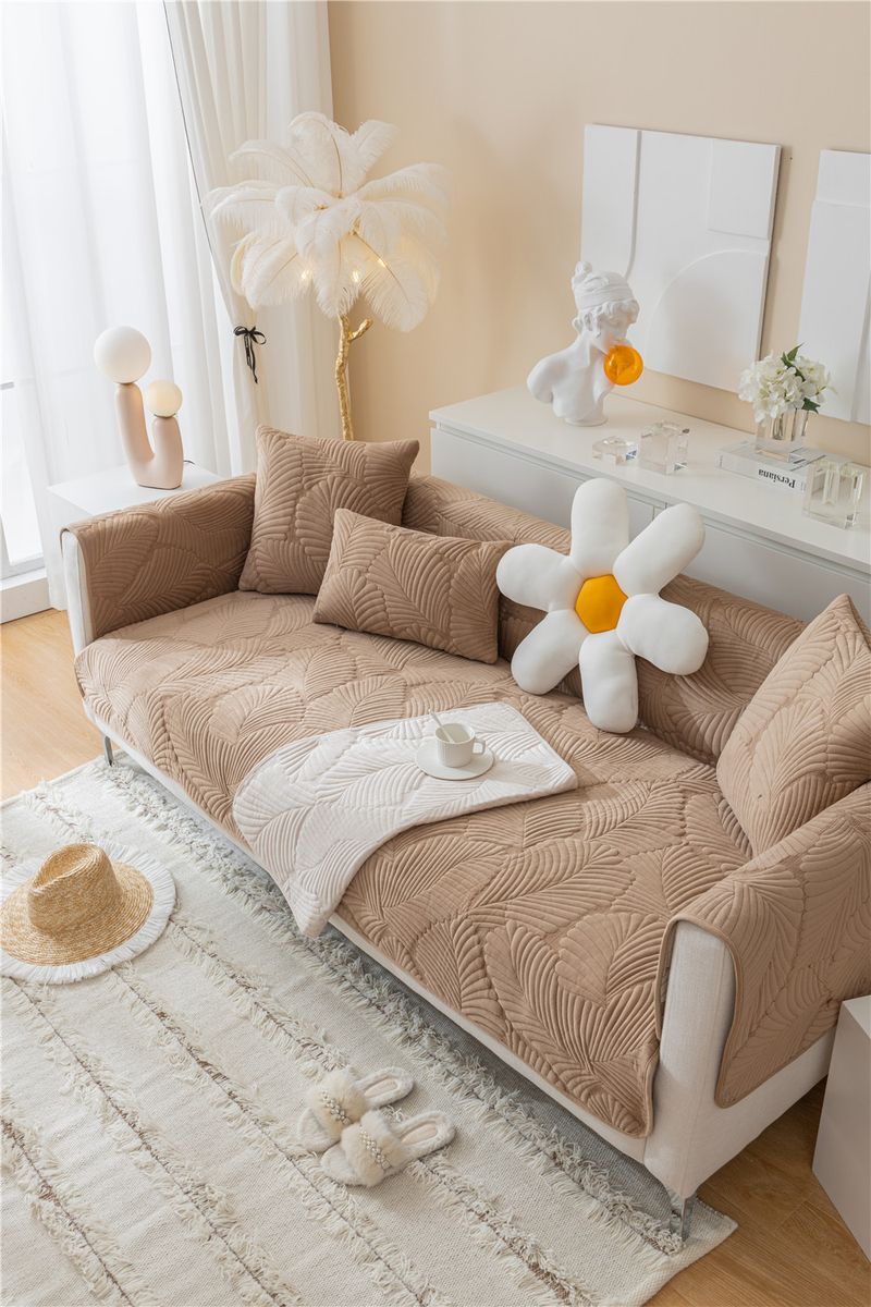 Autumn and winter style ultra soft solid color plush banana leaf sofa cushion modern simple double sofa cushion cloth factory direct sales_voghion.com