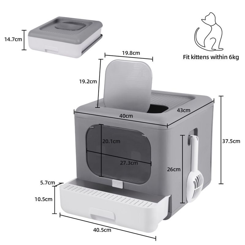 Cat Litter Box Foldable Top Entry Litter Box with Cat Litter Scoop Drawer for Medium and Large Cats_voghion.com