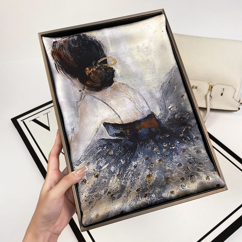 Sciarpa in crepe satin semplice, di seta con motivo floreale, lussuosa, nobile, alla moda, alla moda, legata, casual da tutti i giorni_voghion.com