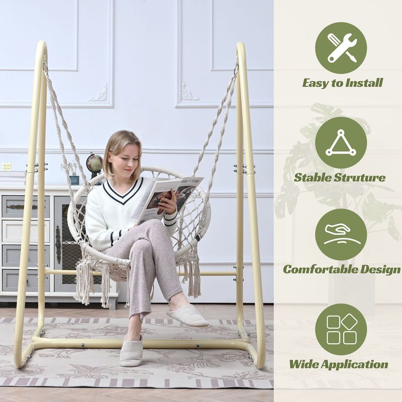 Handmade Macrame Swing Hammock Chair With Stand - Indoor/Outdoor Boho Style Seating_voghion.com
