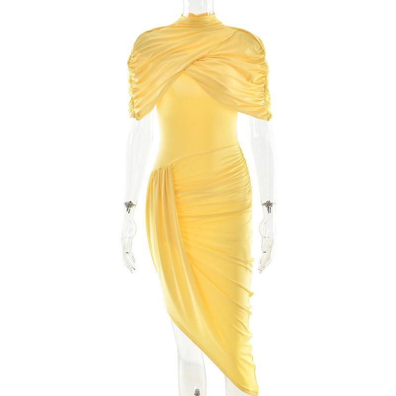Rückenfreies, figurbetontes Kleid mit Rüschen – Sexy langes Kleid mit hoher Taille und Milchseidenstoff (Gelb/Weiß/Rot)_voghion.com
