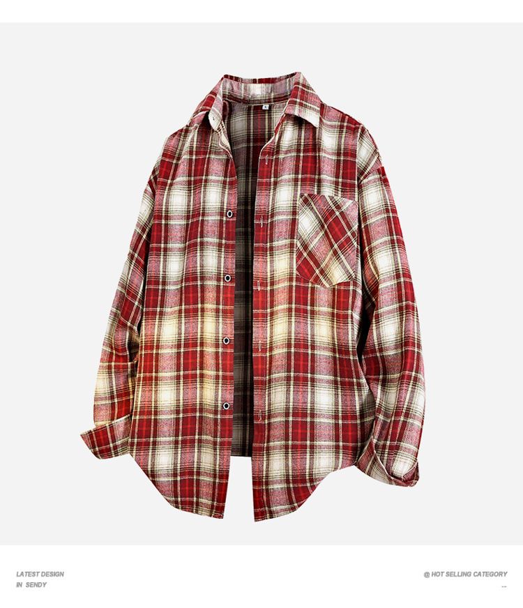 Men's Casual Long Sleeve Shirt Jacket - Style Loose Fit Plaid Coat, Oversized Button-Up Shacket (Black/Tibetan Blue/Red/Yellow/Blue, M-5XL)_voghion.com