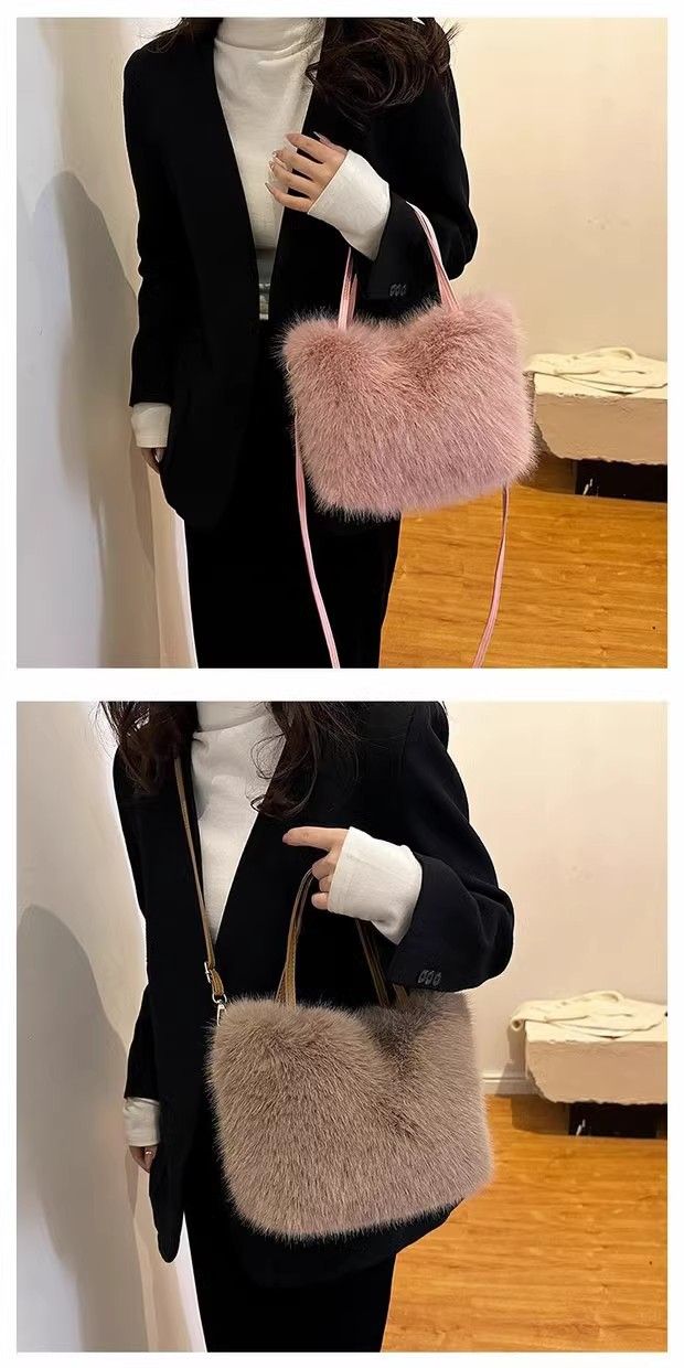 Borsa a tracolla piccola quadrata in peluche, autunno e inverno, in pelliccia di volpe imitazione, versatile e avanzata, da tenere a mano._voghion.com